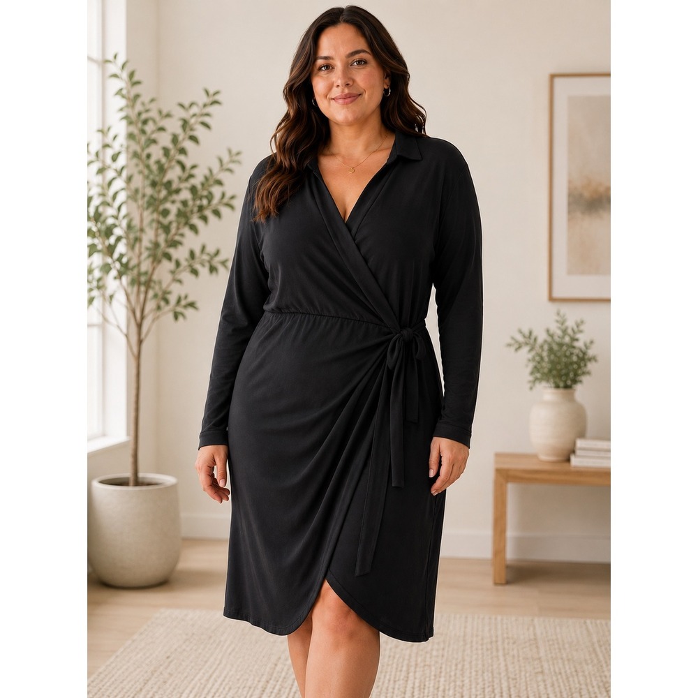 Torrid Black Faux Wrap Midi Dress Long Sleeve Collar Utility Pocket Plus Size 1